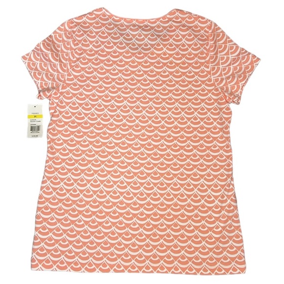 Kim Rogers Womens Peach Comb Print Fitted Crew Neck Short Sleeve Tee Shirt Sz M - Picture 2 of 9